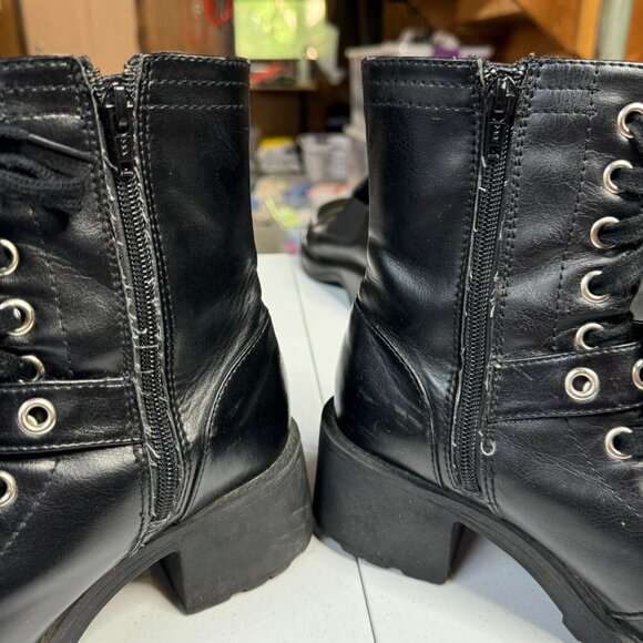 No Boundaries Boots Womens 7 Black Biker Chunky VTG Y2K 90s Moto Pleather Combat - Picture 9 of 11